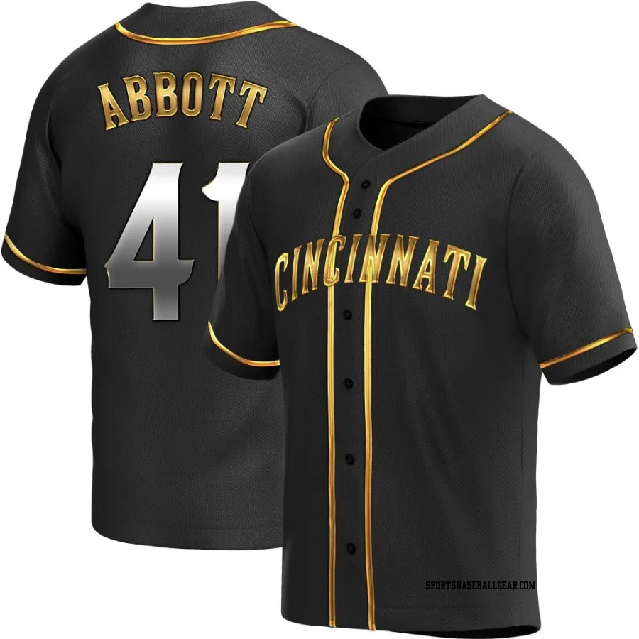 Andrew Abbott Youth Cincinnati Reds Black Golden Replica Alternate Jersey