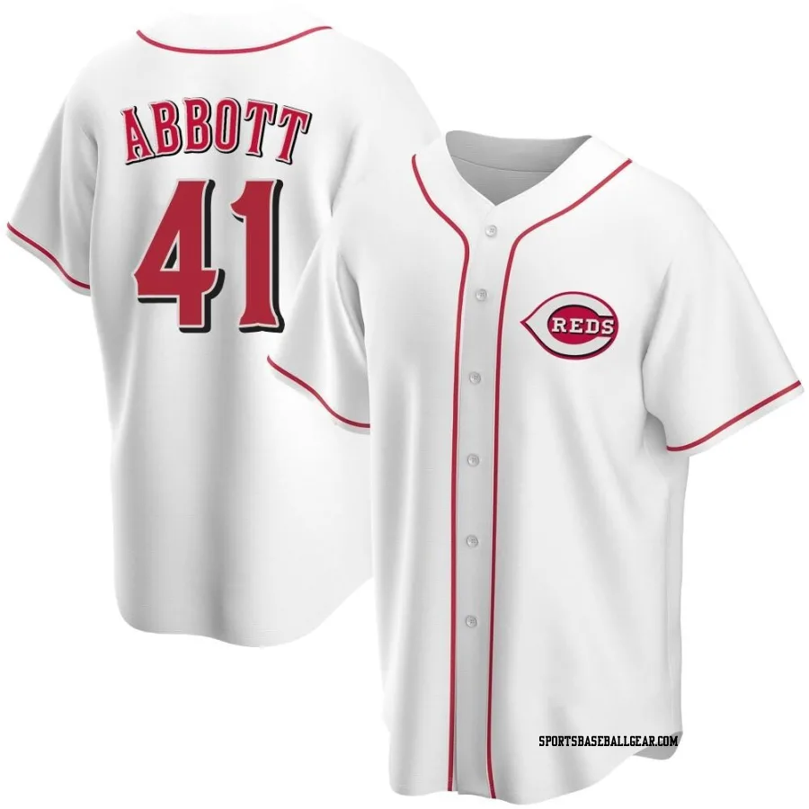 Andrew Abbott Youth Cincinnati Reds White Replica Home Jersey