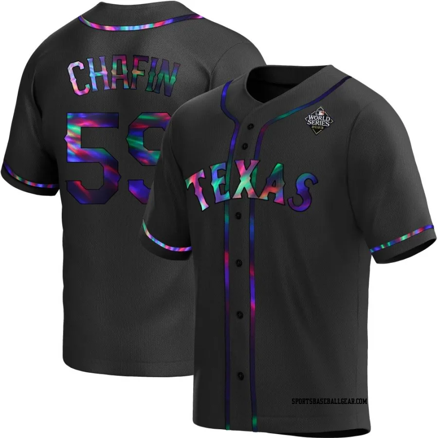 Andrew Chafin Youth Texas Rangers Black Holographic Replica Alternate 2023 World Series Jersey