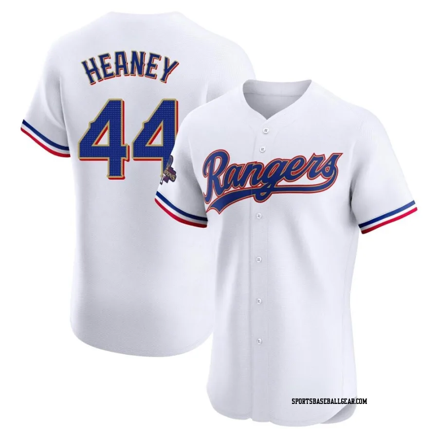 Andrew Heaney Men's Texas Rangers Gold Elite White 2024 Collection Jersey