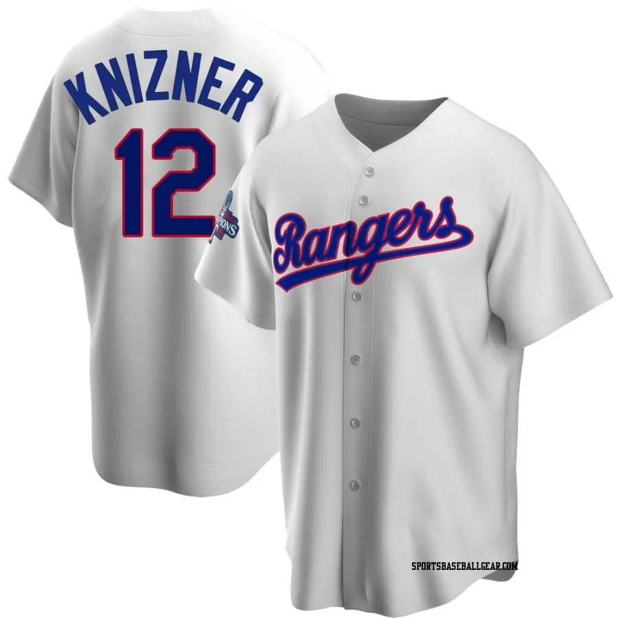 Andrew Knizner Youth Texas Rangers White Replica Home Cooperstown Collection 2023 World Series Champions Jersey