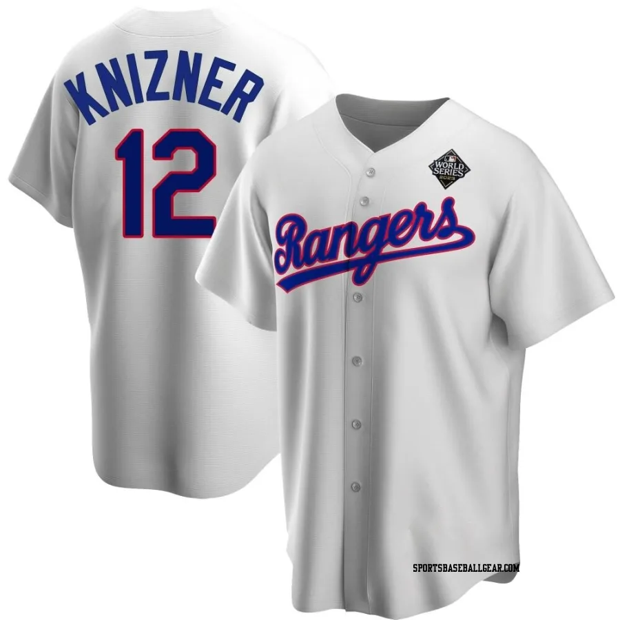 Andrew Knizner Youth Texas Rangers White Replica Home Cooperstown Collection 2023 World Series Jersey