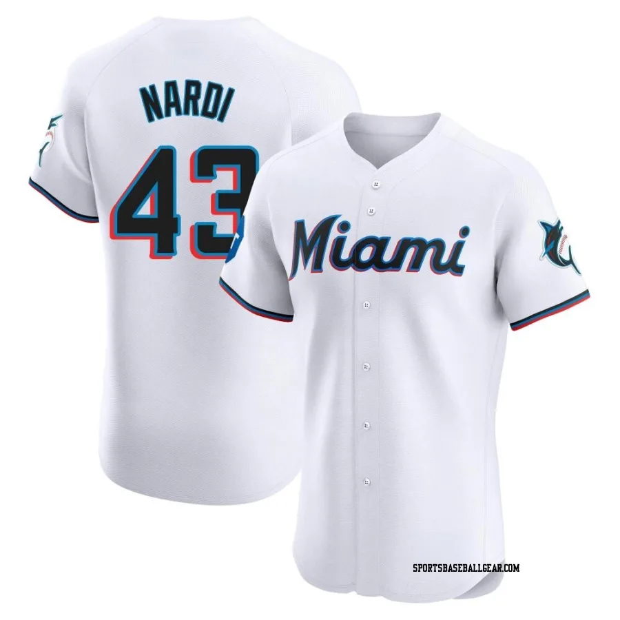 Andrew Nardi Men's Miami Marlins White Elite Home Patch Jersey