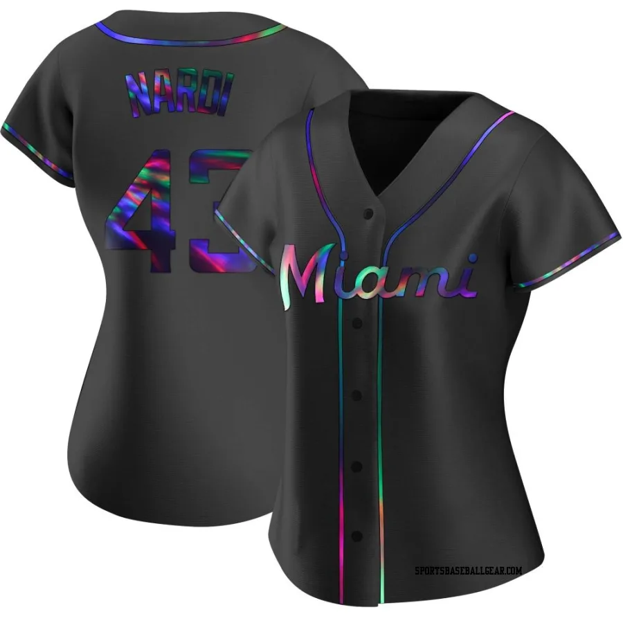 Andrew Nardi Women's Miami Marlins Black Holographic Replica Alternate Jersey