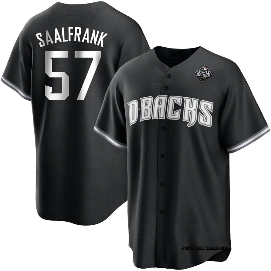 Andrew Saalfrank Men's Arizona Diamondbacks White Replica Black 2023 World Series Jersey