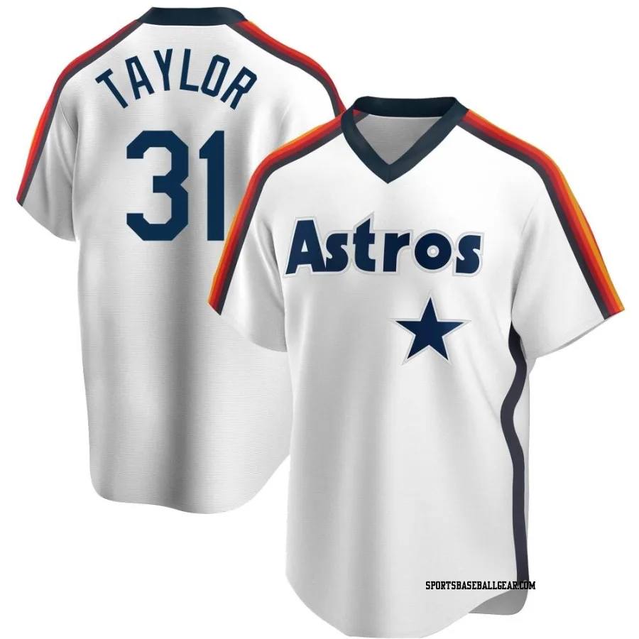 Andrew Taylor Men's Houston Astros White Replica Home Cooperstown Collection Team Jersey