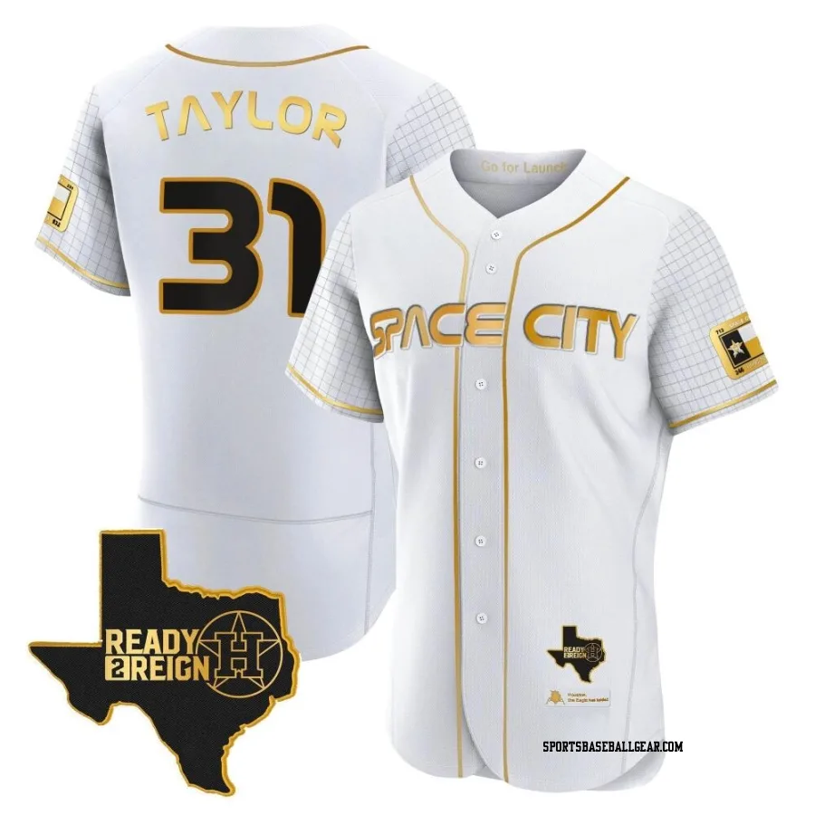 Andrew Taylor Men's Houston Astros White/Gold Authentic 2023 Space City Ready 2 Reign Flex Base Jersey