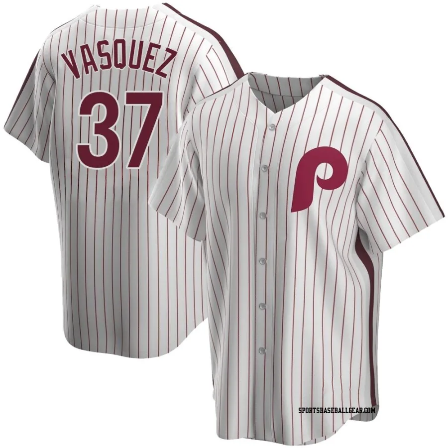 Andrew Vasquez Men's Philadelphia Phillies White Replica Home Cooperstown Collection Jersey