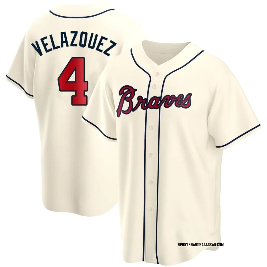 Andrew Velazquez Youth Atlanta Braves Cream Replica Alternate Jersey