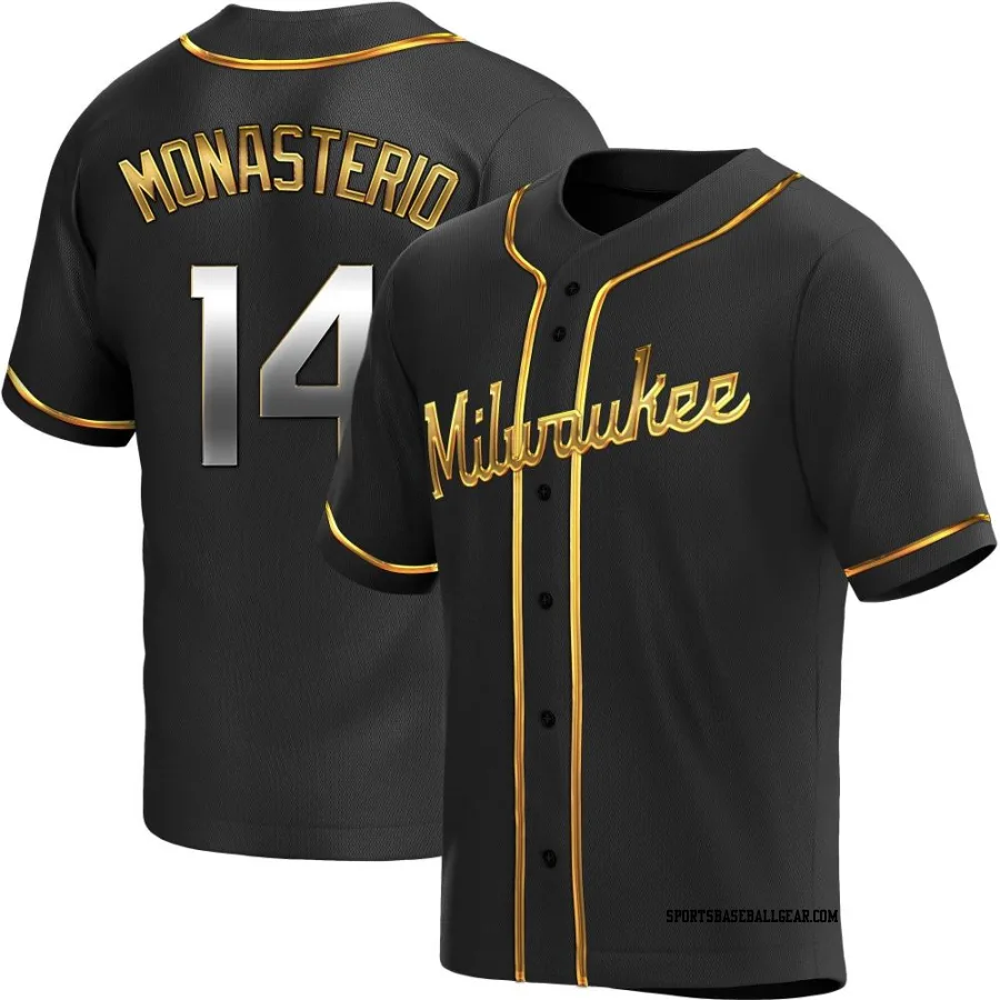 Andruw Monasterio Youth Milwaukee Brewers Black Golden Replica Alternate Jersey