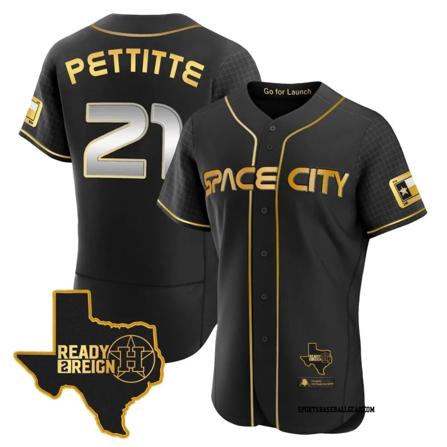 Andy Pettitte Men's Houston Astros Black/Gold Authentic 2023 Space City Ready 2 Reign Flex Base Jersey