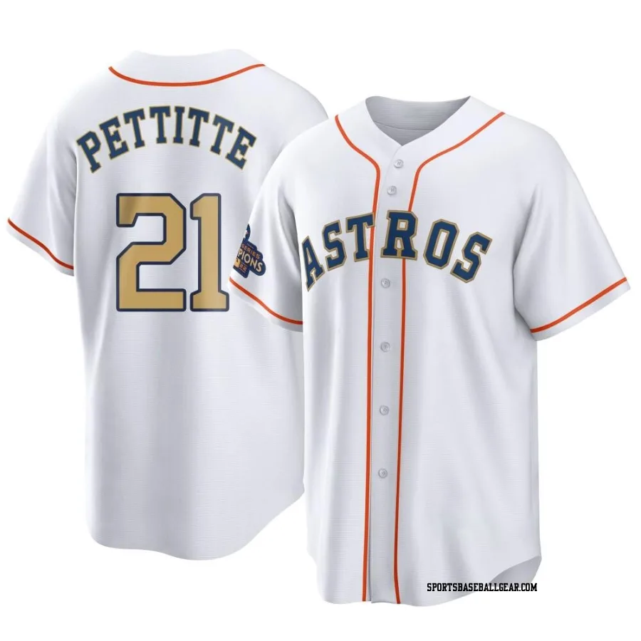 Andy Pettitte Men's Houston Astros Gold Replica White 2023 Collection Jersey