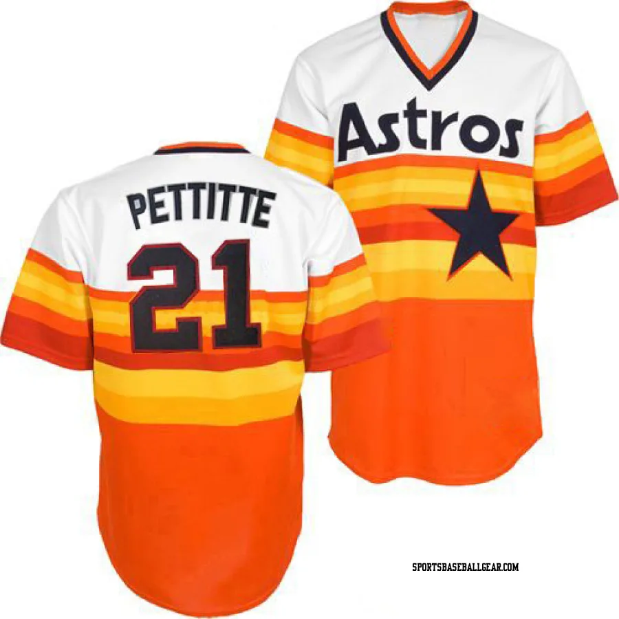 Andy Pettitte Men's Houston Astros White/Orange Authentic Throwback Jersey