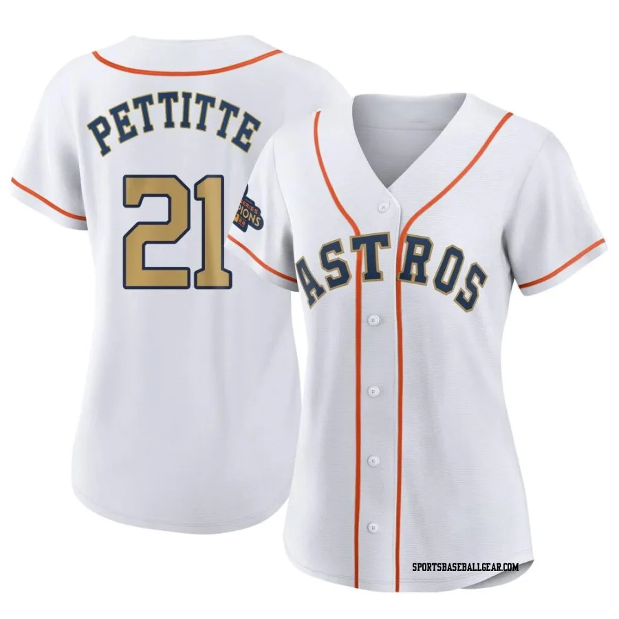 Andy Pettitte Women's Houston Astros Gold Replica White 2023 Collection Jersey