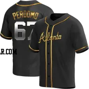 Angel Perdomo Men's Atlanta Braves Black Golden Replica Alternate Jersey