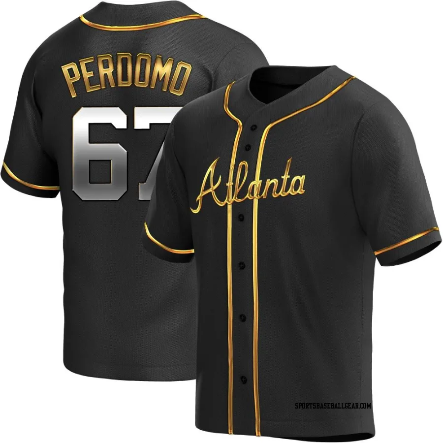 Angel Perdomo Men's Atlanta Braves Black Golden Replica Alternate Jersey