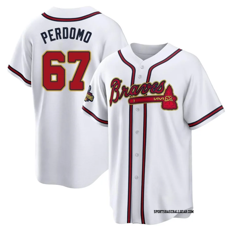 Angel Perdomo Youth Atlanta Braves Gold Replica White 2022 Program Jersey