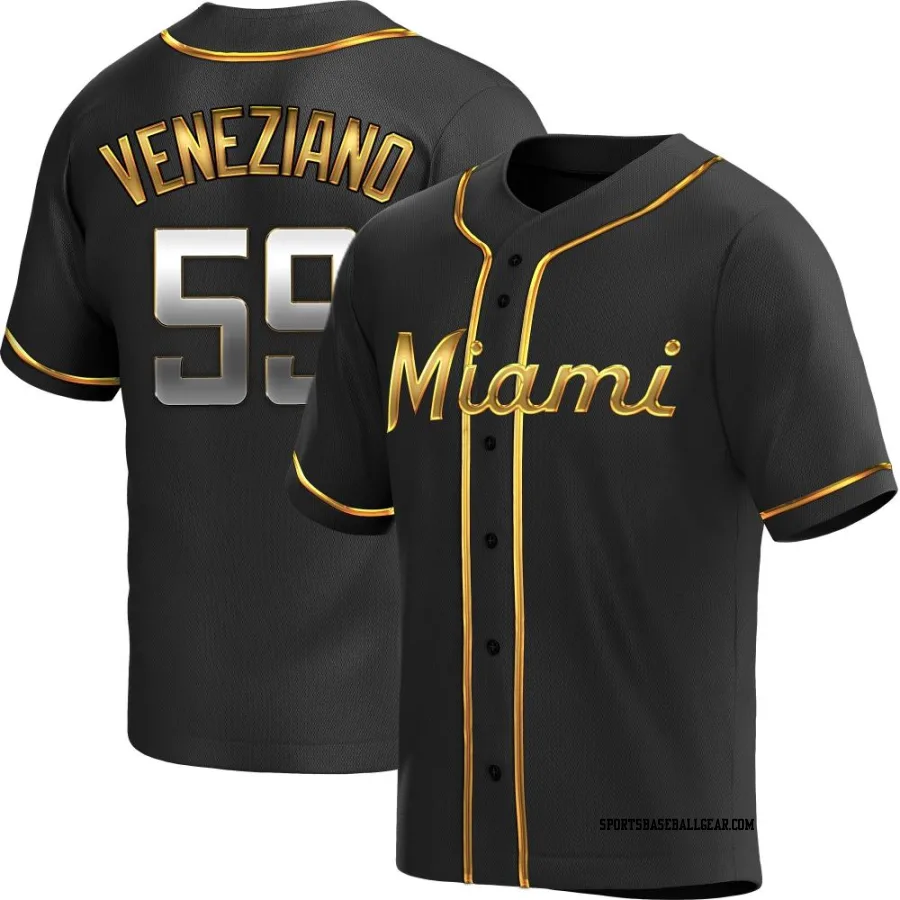 Anthony Veneziano Men's Miami Marlins Black Golden Replica Alternate Jersey