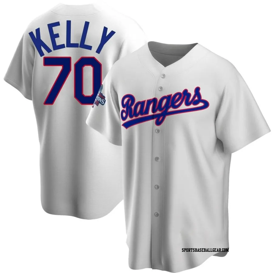 Antoine Kelly Men's Texas Rangers White Replica Home Cooperstown Collection 2023 World Series Champions Jersey