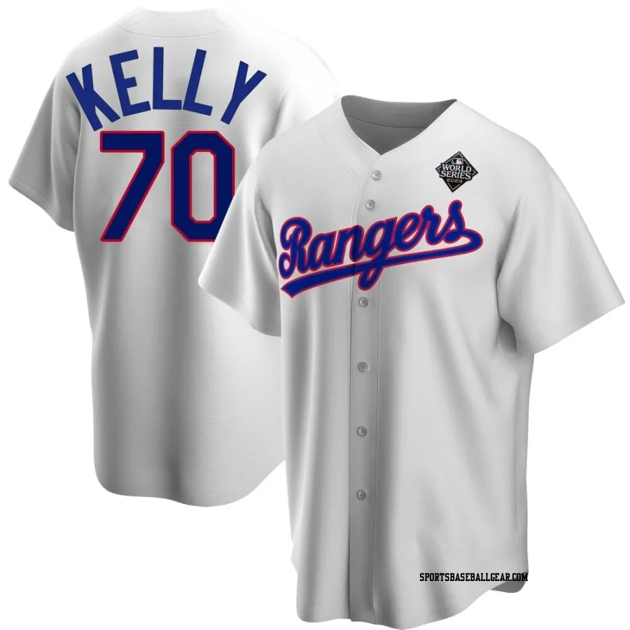 Antoine Kelly Men's Texas Rangers White Replica Home Cooperstown Collection 2023 World Series Jersey