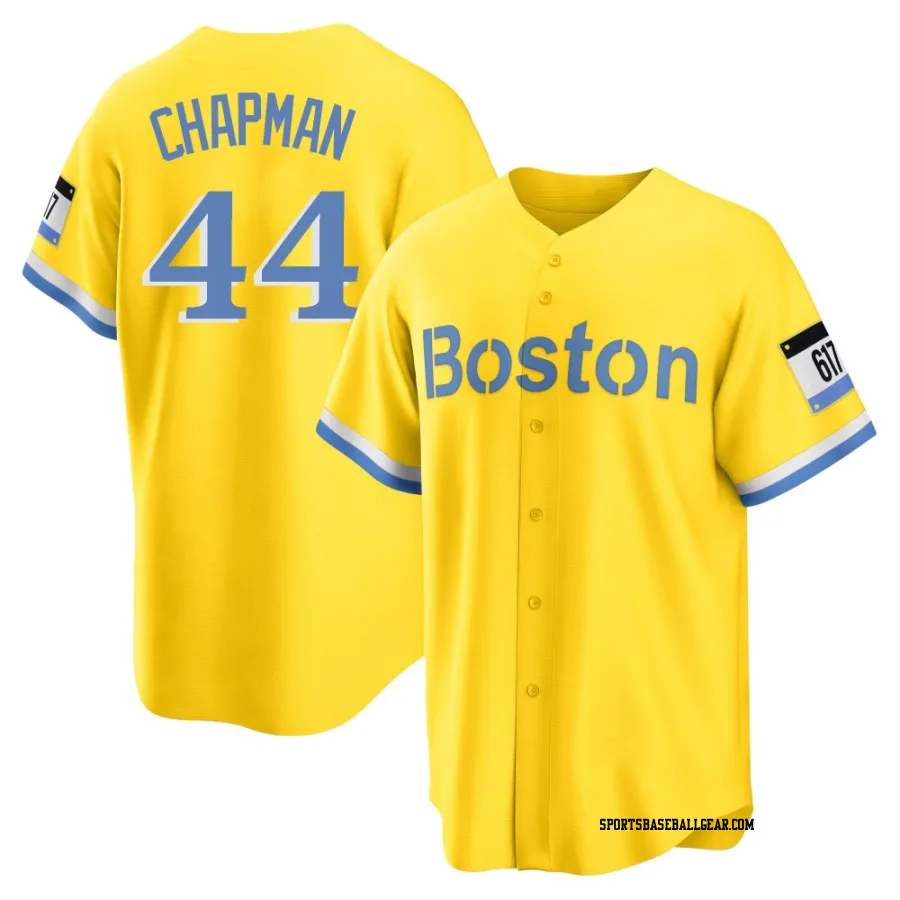 Aroldis Chapman Men's Boston Red Sox Gold/Light Replica Blue 2021 City Connect Player Jersey