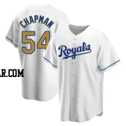 Aroldis Chapman Men's Kansas City Royals Gold Replica White Home Jersey