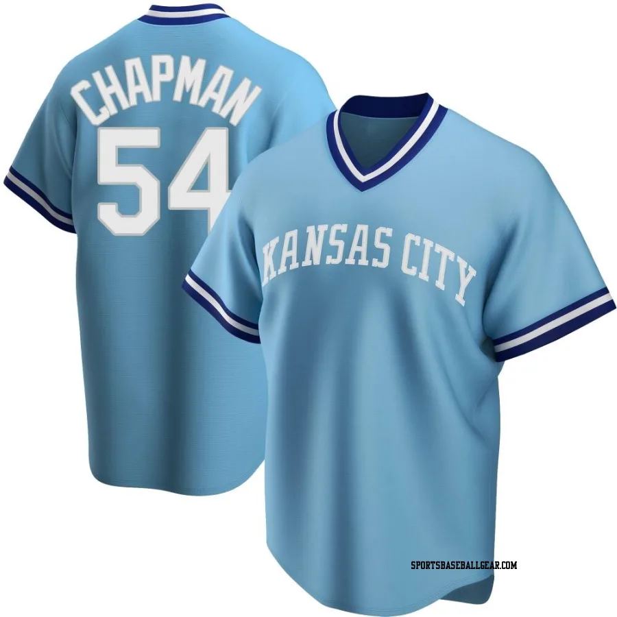 Aroldis Chapman Men's Kansas City Royals Light Blue Replica Road Cooperstown Collection Jersey