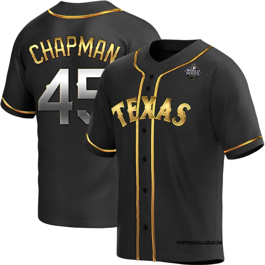 Aroldis Chapman Men's Texas Rangers Black Golden Replica Alternate 2023 World Series Jersey