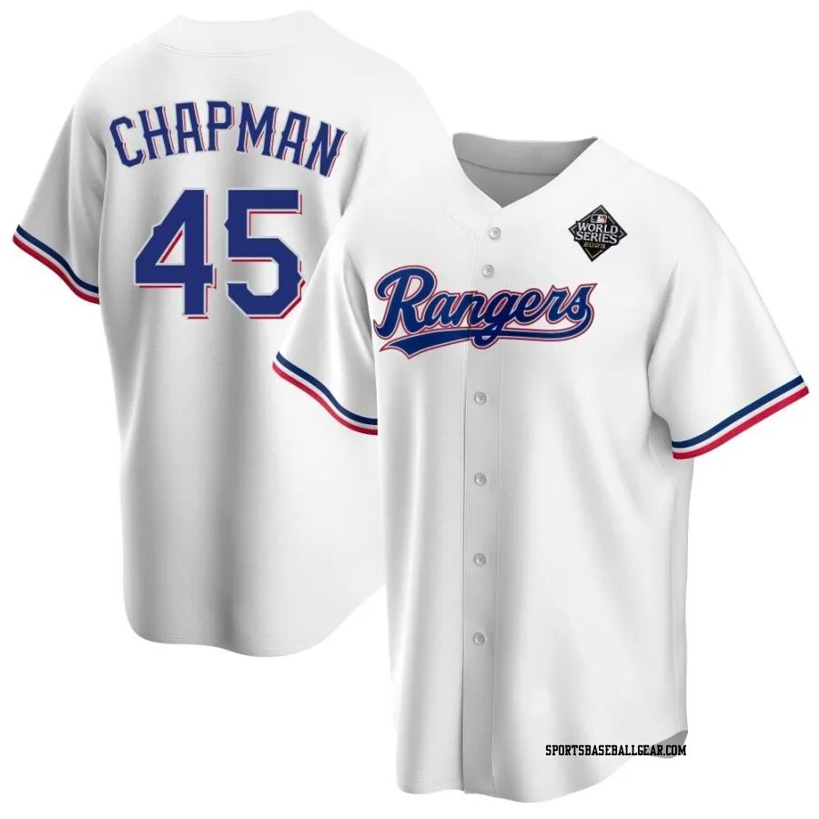 Aroldis Chapman Men's Texas Rangers White Replica Home 2023 World Series Jersey