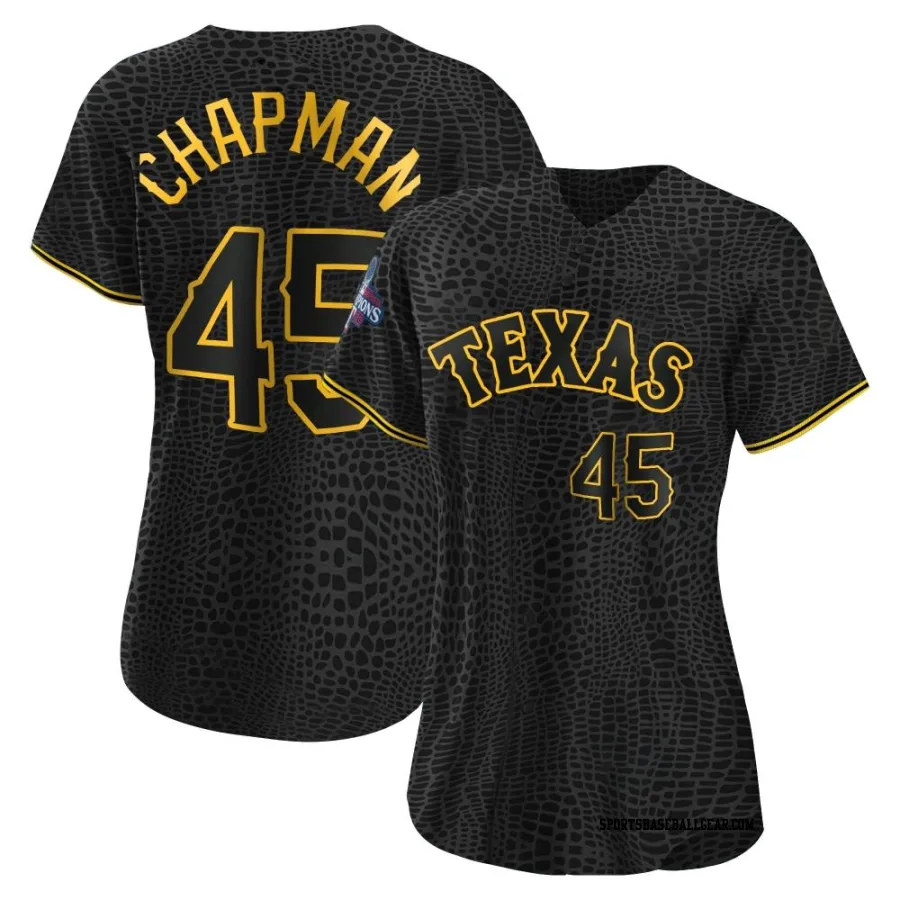 Aroldis Chapman Women's Texas Rangers Black Authentic Snake Skin City 2023 World Series Champions Jersey