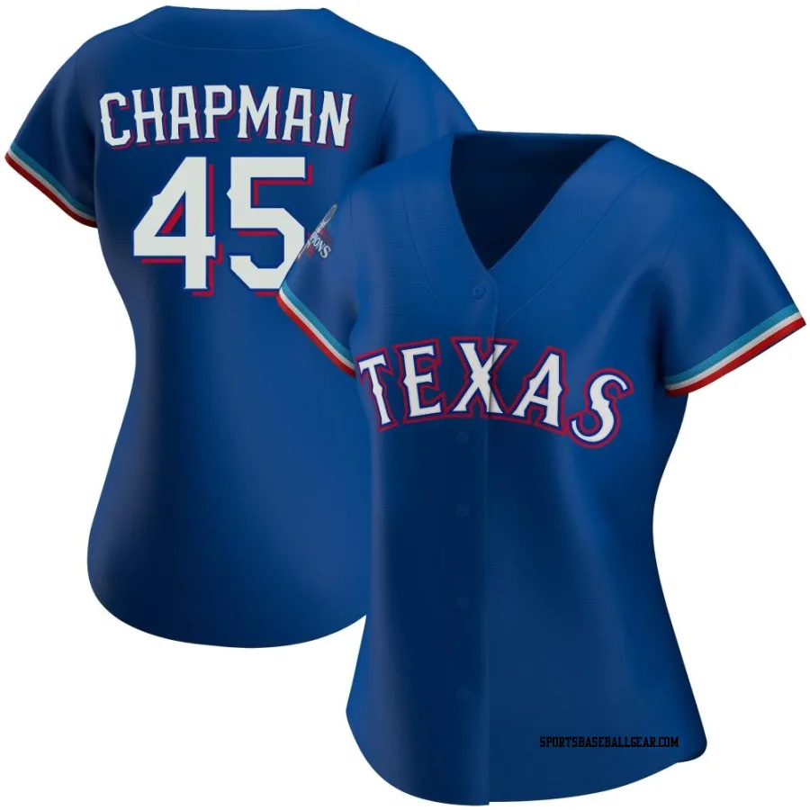 Aroldis Chapman Women's Texas Rangers Royal Authentic Alternate 2023 World Series Champions Jersey