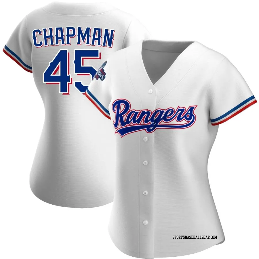 Aroldis Chapman Women's Texas Rangers White Replica Home 2023 World Series Champions Jersey