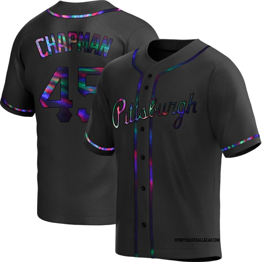 Aroldis Chapman Youth Pittsburgh Pirates Black Holographic Replica Alternate Jersey