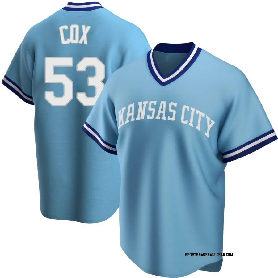 Austin Cox Men's Kansas City Royals Light Blue Replica Road Cooperstown Collection Jersey