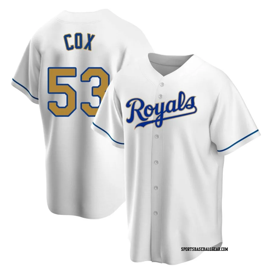 Austin Cox Youth Kansas City Royals Gold Replica White Home Jersey