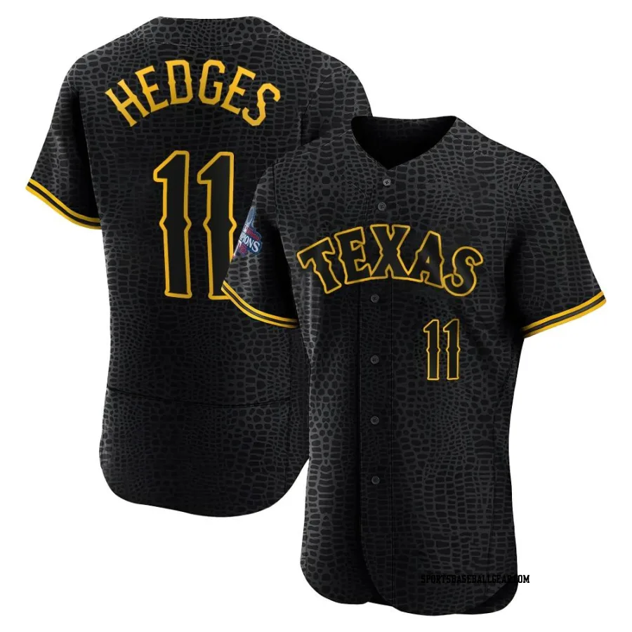 Austin Hedges Men's Texas Rangers Black Authentic Snake Skin City 2023 World Series Champions Jersey