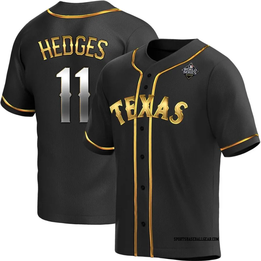 Austin Hedges Men's Texas Rangers Black Golden Replica Alternate 2023 World Series Jersey