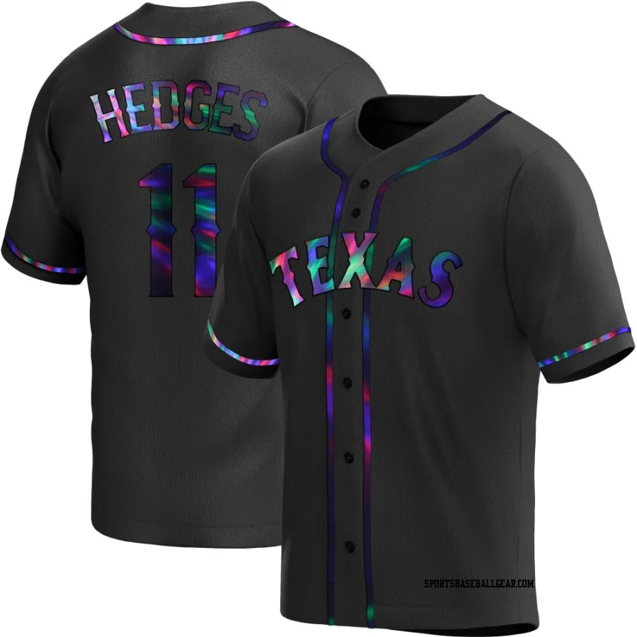 Austin Hedges Men's Texas Rangers Black Holographic Replica Alternate Jersey