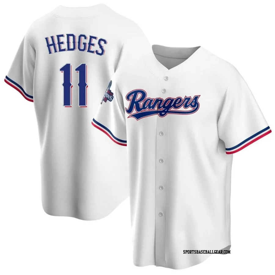 Austin Hedges Men's Texas Rangers White Replica Home 2023 World Series Champions Jersey