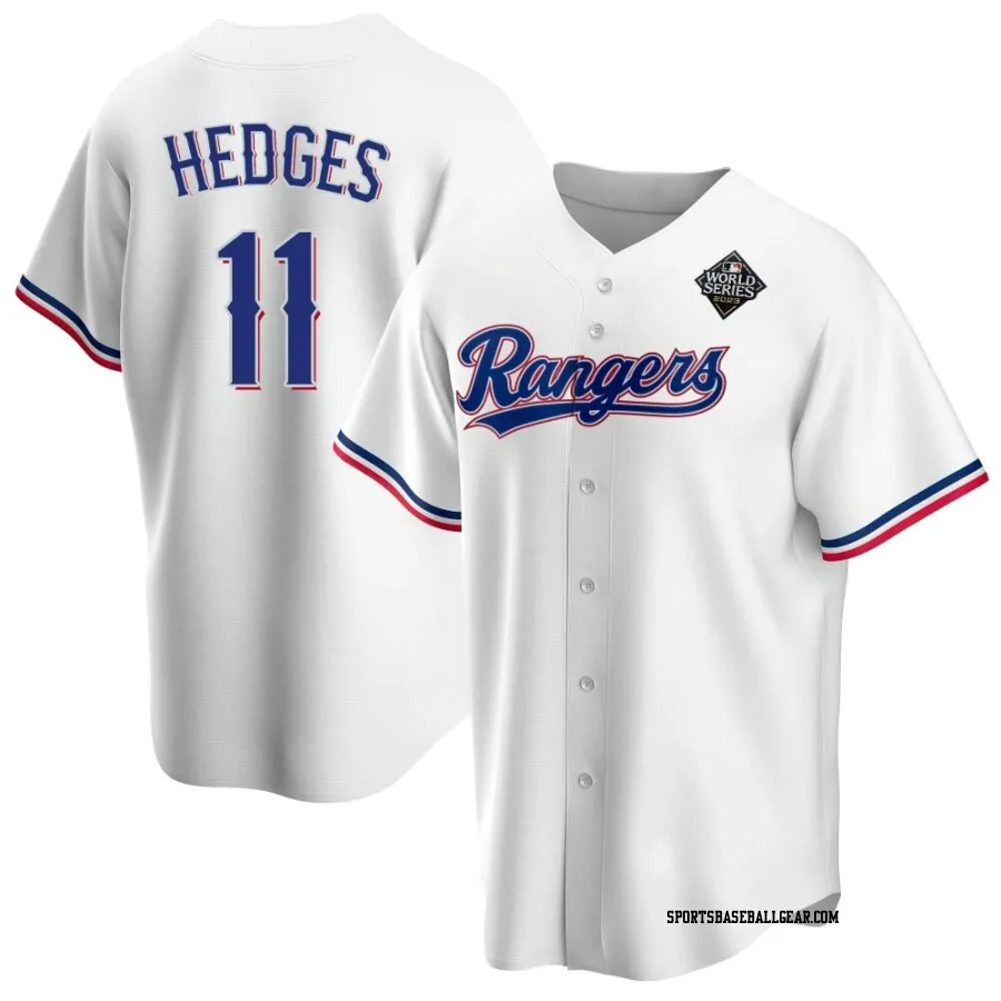 Austin Hedges Men's Texas Rangers White Replica Home 2023 World Series Jersey