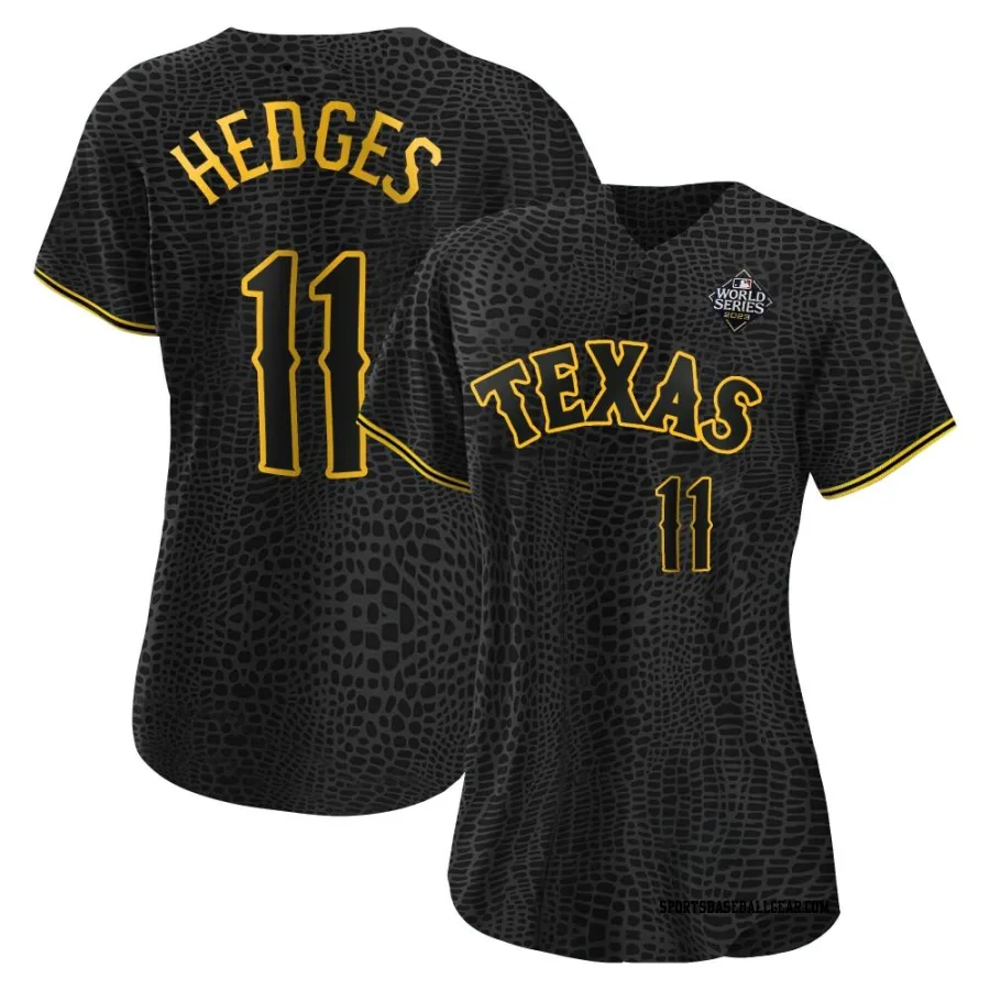 Austin Hedges Women's Texas Rangers Black Replica Snake Skin City 2023 World Series Jersey