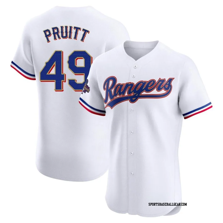 Austin Pruitt Men's Texas Rangers Gold Elite White 2024 Collection Jersey