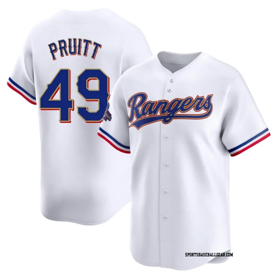 Austin Pruitt Men's Texas Rangers Gold Limited White 2024 Collection Jersey