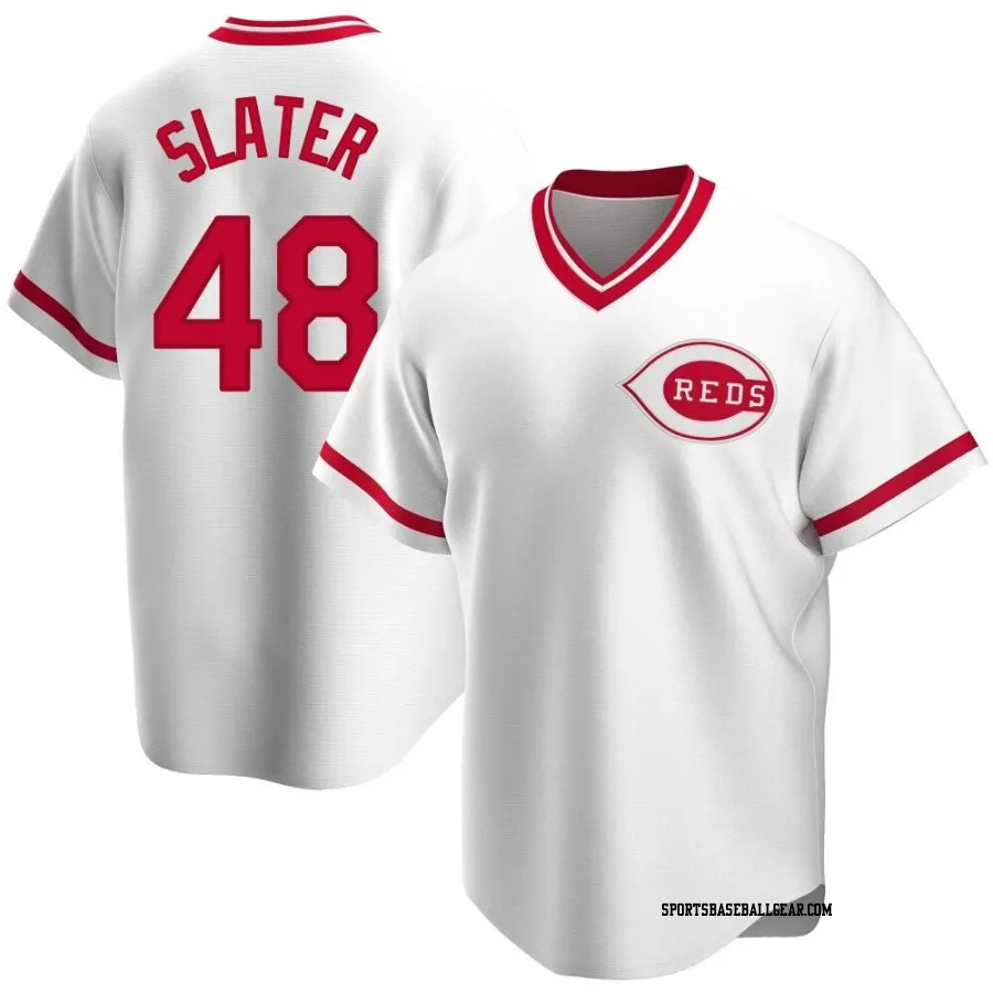 Austin Slater Youth Cincinnati Reds White Replica Home Cooperstown Collection Jersey