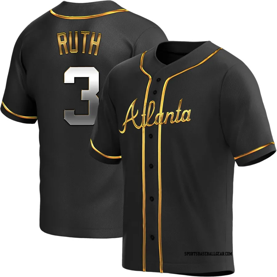 Babe Ruth Men's Atlanta Braves Black Golden Replica Alternate Jersey