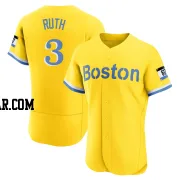 Babe Ruth Men's Boston Red Sox Gold/Light Authentic Blue 2021 City Connect Jersey