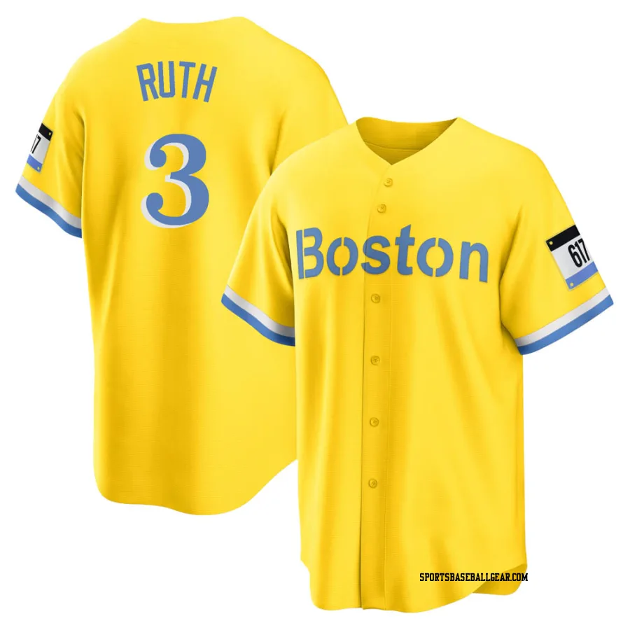 Babe Ruth Men's Boston Red Sox Gold/Light Replica Blue 2021 City Connect Player Jersey