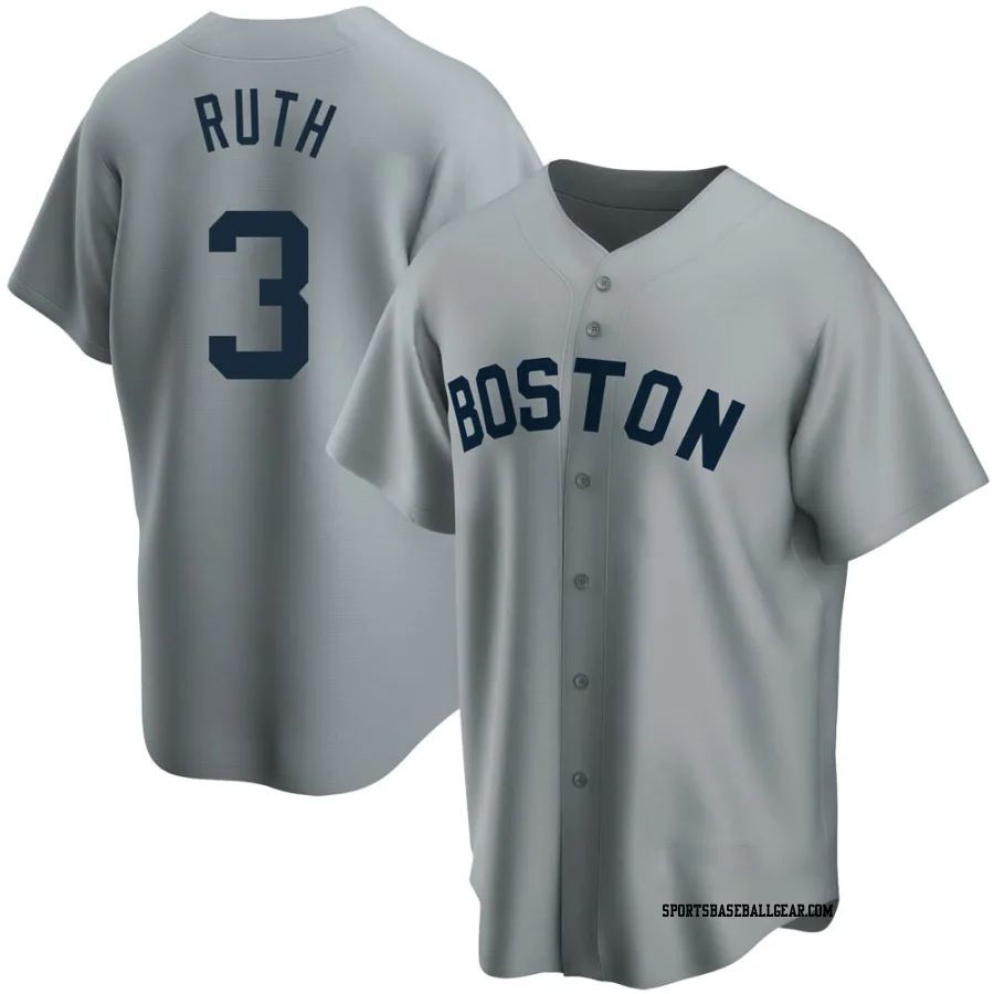 Babe Ruth Men's Boston Red Sox Gray Replica Road Cooperstown Collection Jersey