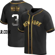 Babe Ruth Men's New York Yankees Black Golden Replica Alternate Jersey