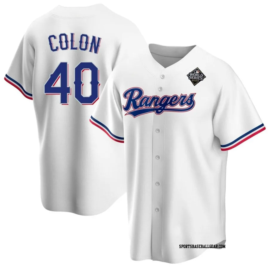 Bartolo Colon Youth Texas Rangers White Replica Home 2023 World Series Jersey